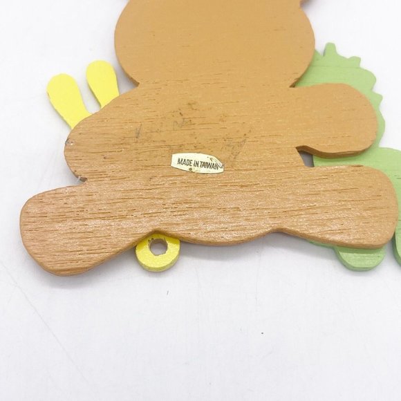 Vintage Wooden Teddy Bear Oranament Holding Rattle Horse Pastel Colors 4" Taiwan - Picture 8 of 8